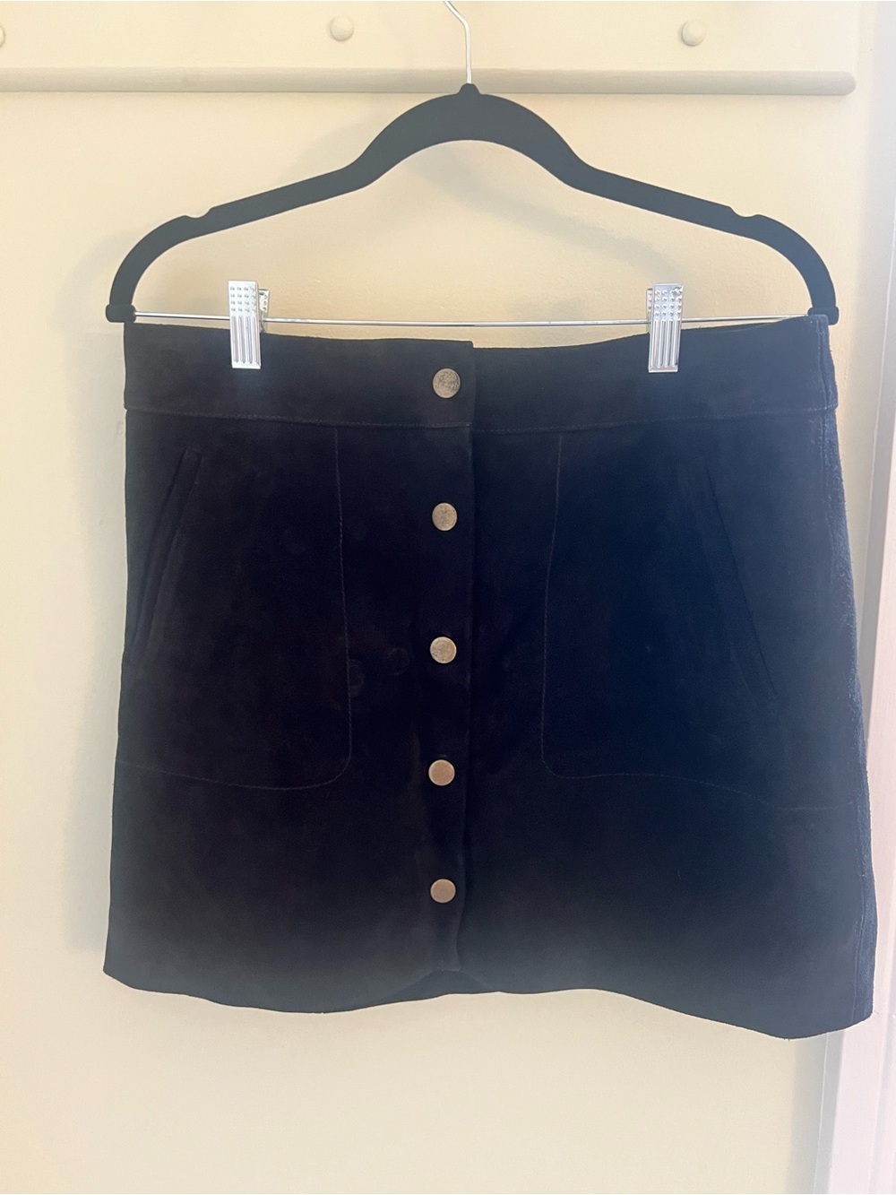 Black Button-Front Suede Mini Skirt